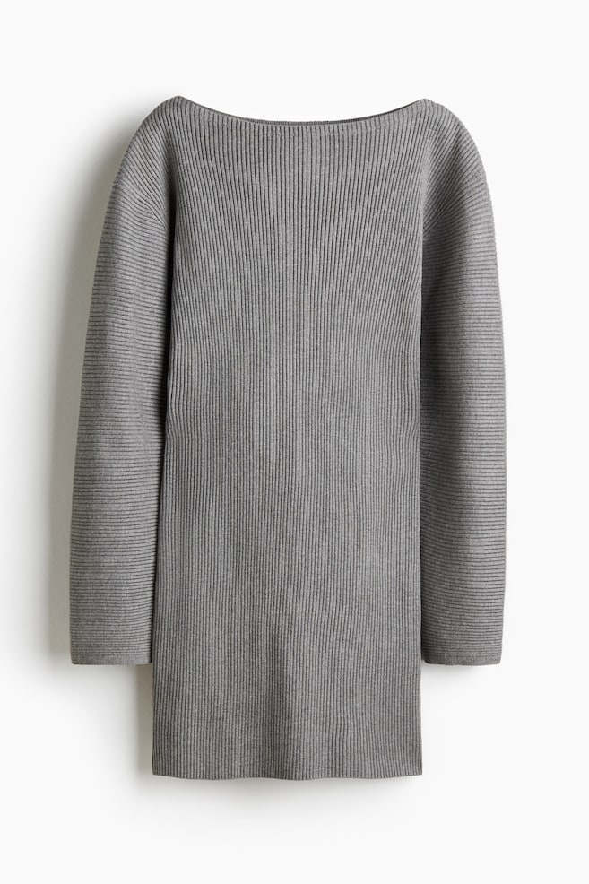 Geripptes Strickkleid - Graumeliert/Dunkelbraun - 1