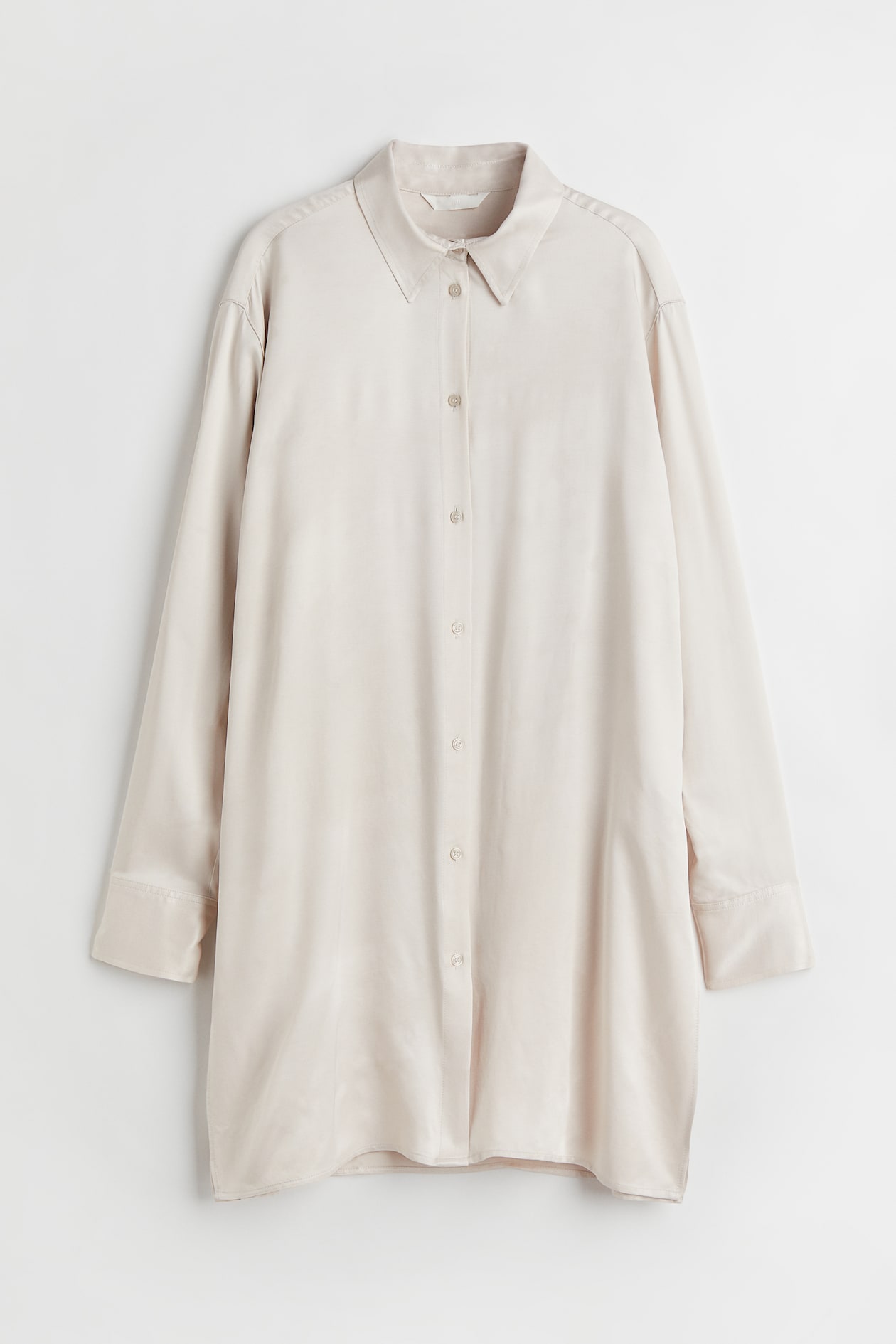 Long Satin Shirt - Long sleeve - Long - Light beige - Ladies | H&M US