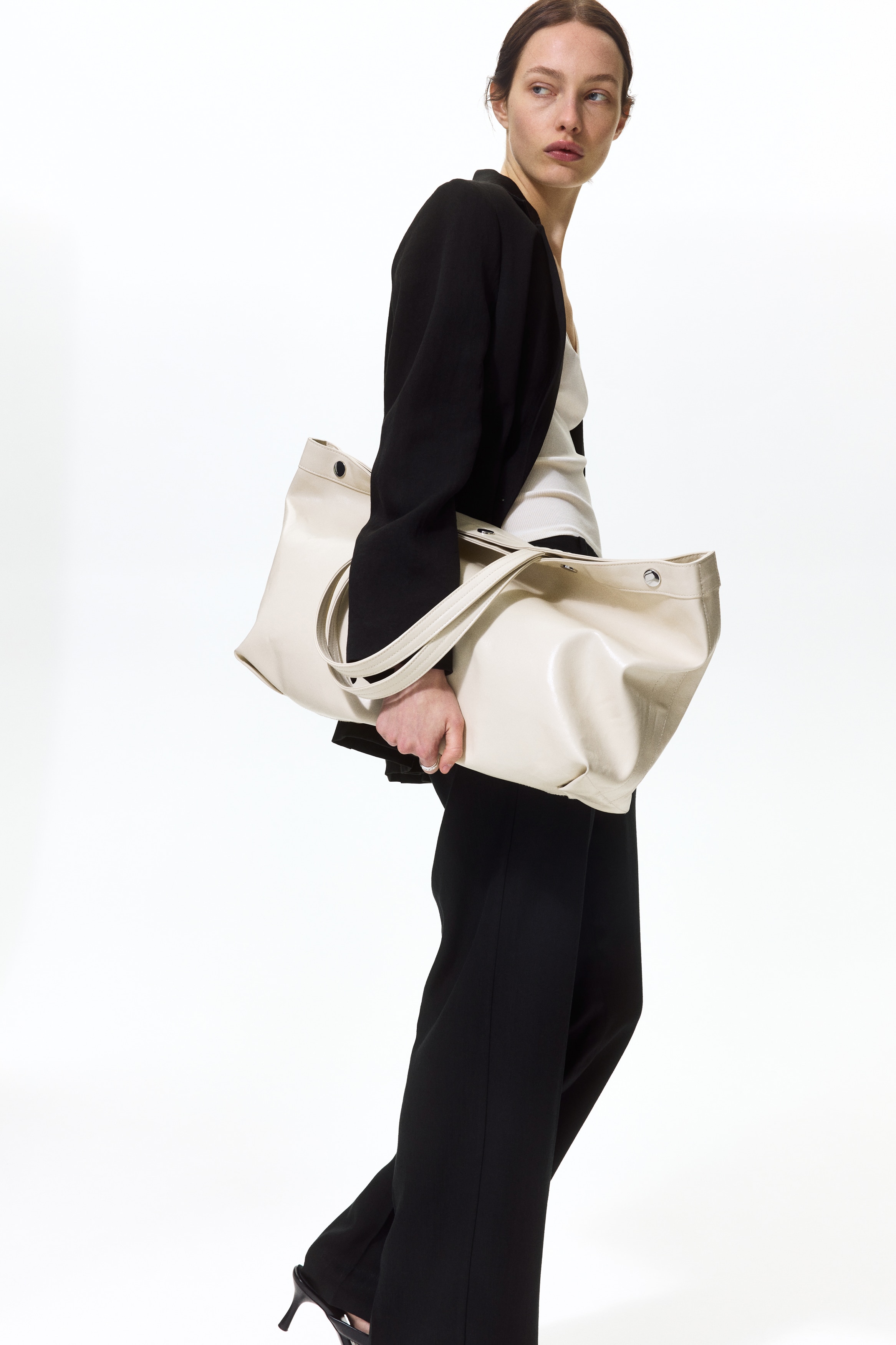 Elegante Hose aus Leinenmix - Schwarz/Hellbeige/Dunkelbraun