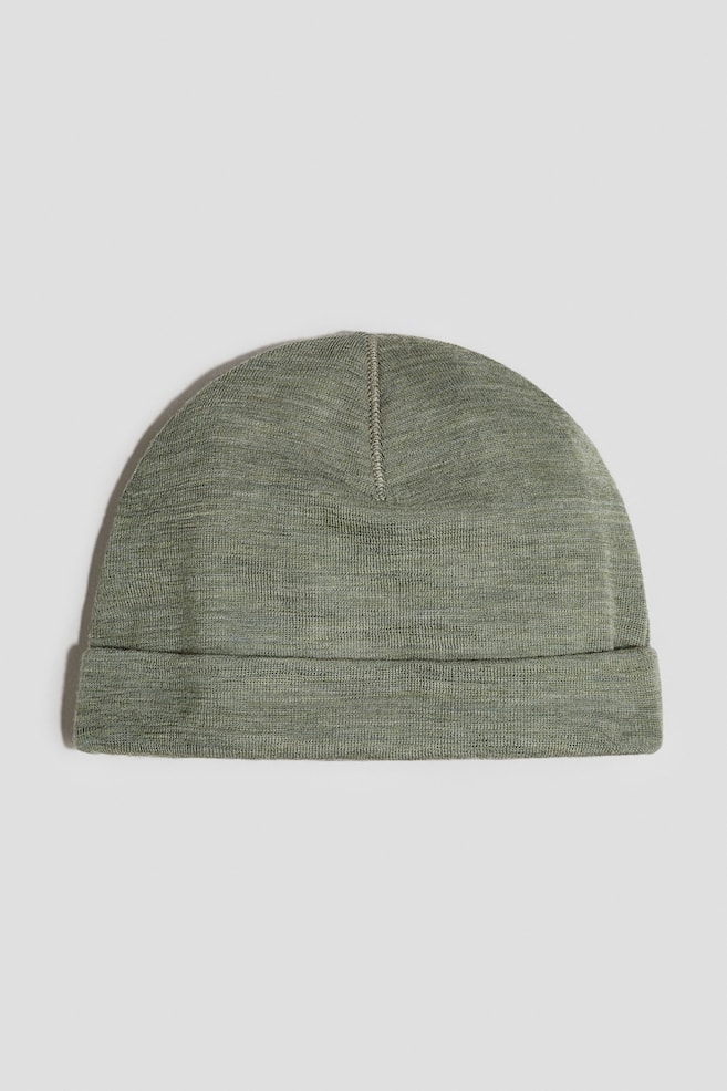 Merino wool jersey beanie - Green/Light beige/Beige - 1