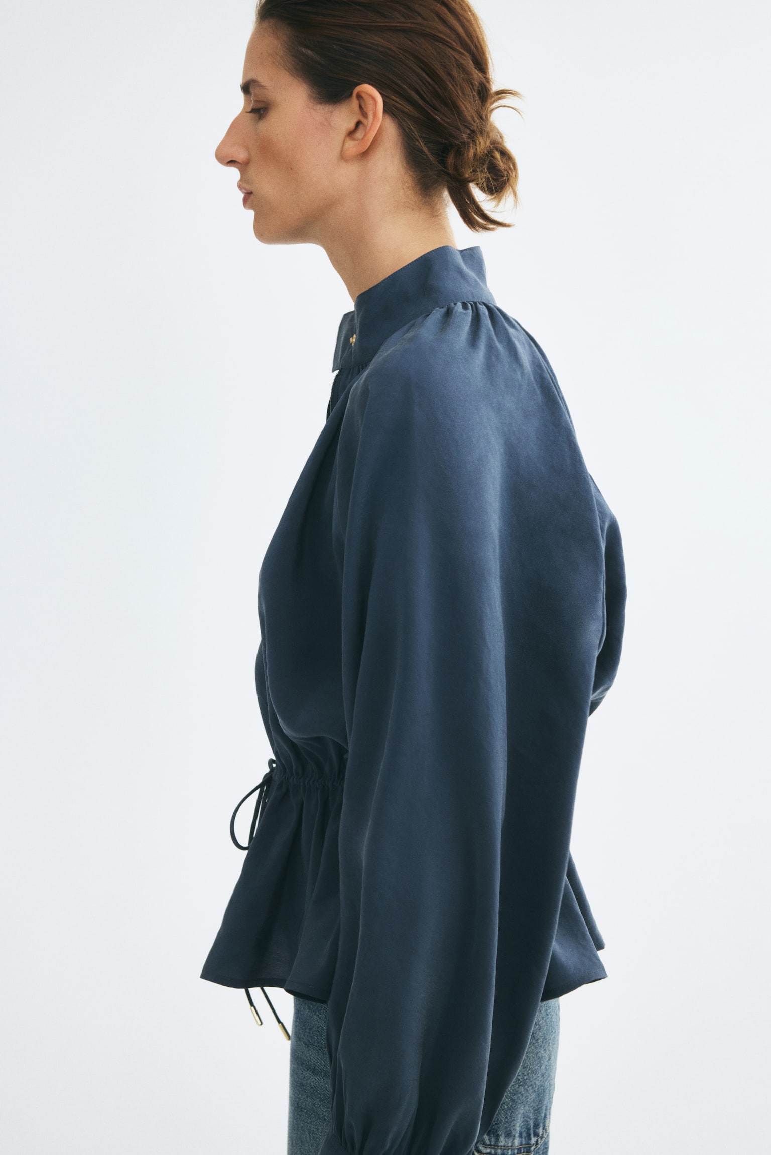 Женская куртка H&M Balloon-Sleeved Drawstring-Detail, цвет: Тёмный стальной синий — фото 4