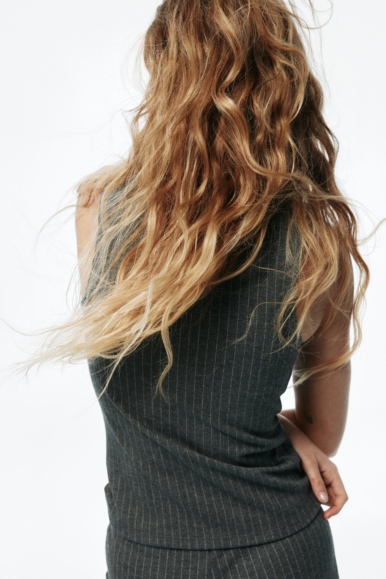 Cowl-neck jersey top - Grey marl/Pinstriped - 3