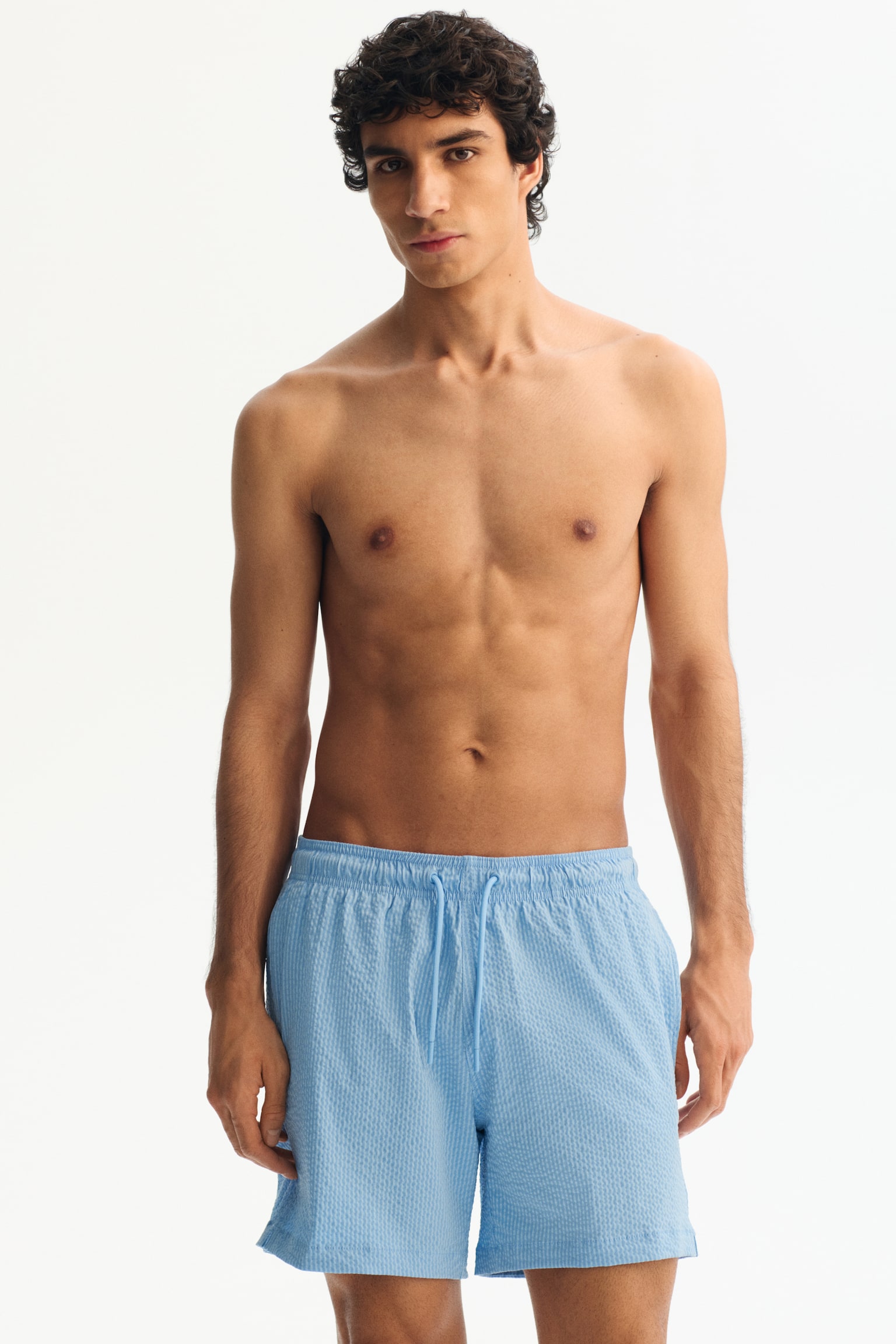Seersucker swim shorts - Light blue/Striped/Cream - 1