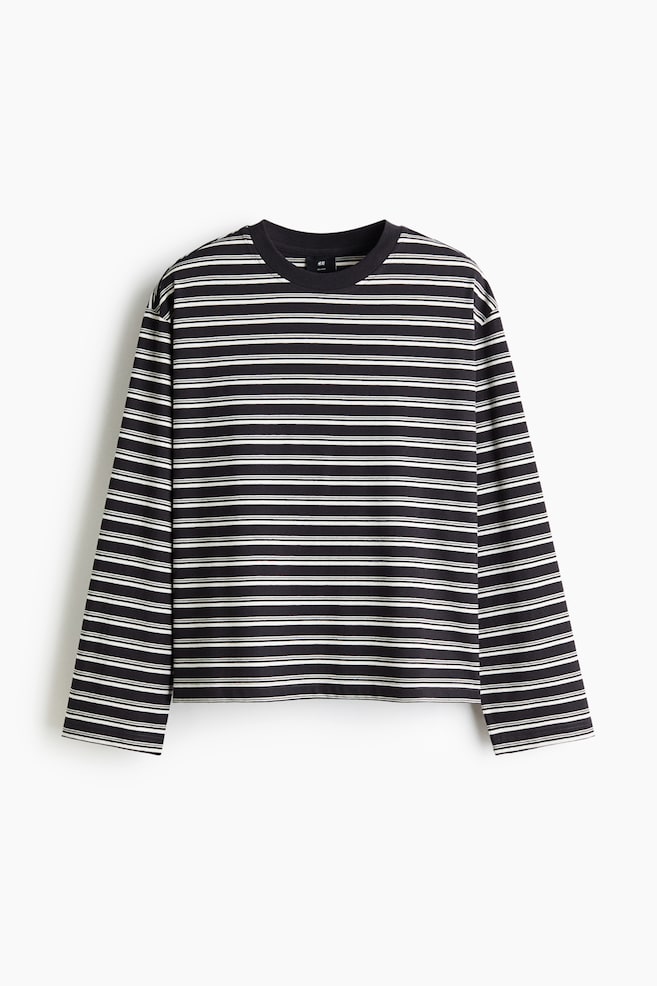 Kastiges Baumwoll-T-Shirt in Relaxed Fit - Dunkelbraun/Gestreift/Cremefarben/Gestreift - 1