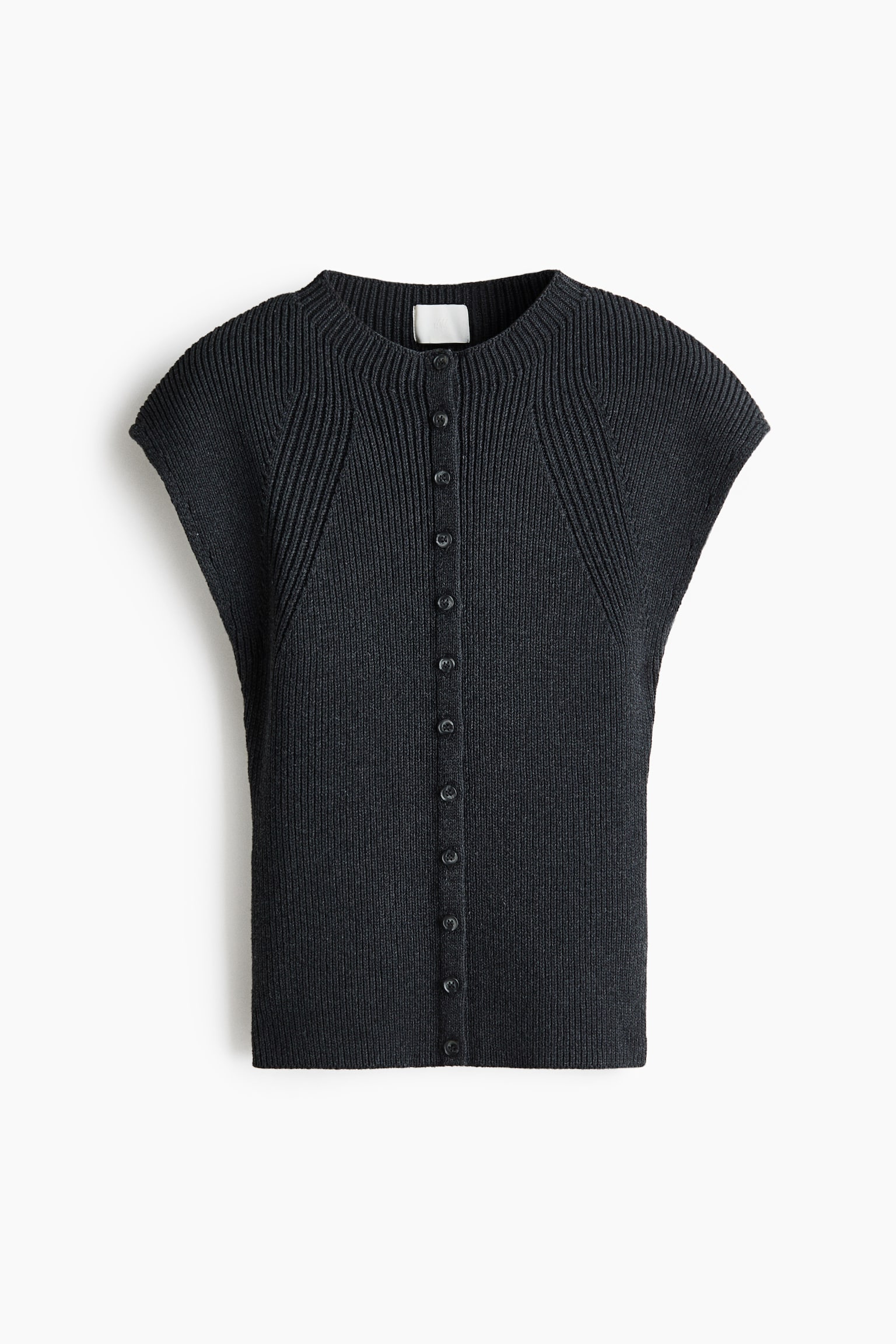 Женский кардиган H&M Short-Sleeved Rib-Knit, цвет: Тёмный серый меланжевый — фото 1