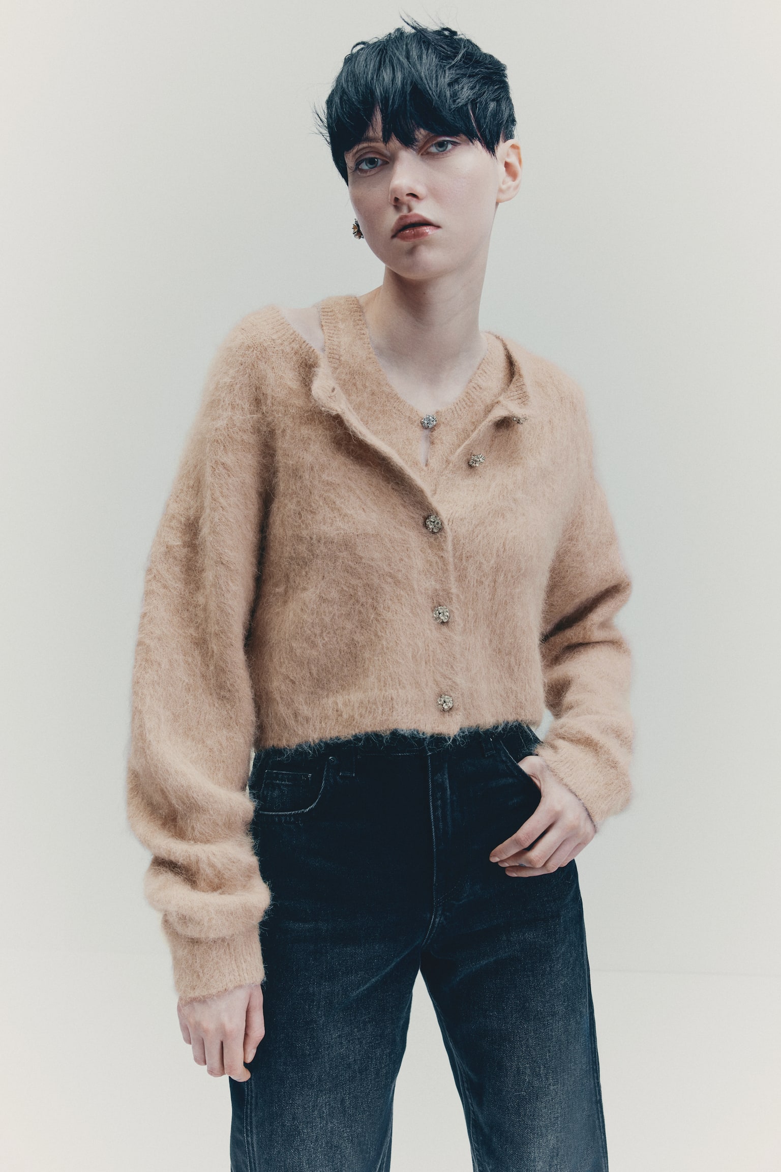 Alpaca-blend cardigan - Beige - 3