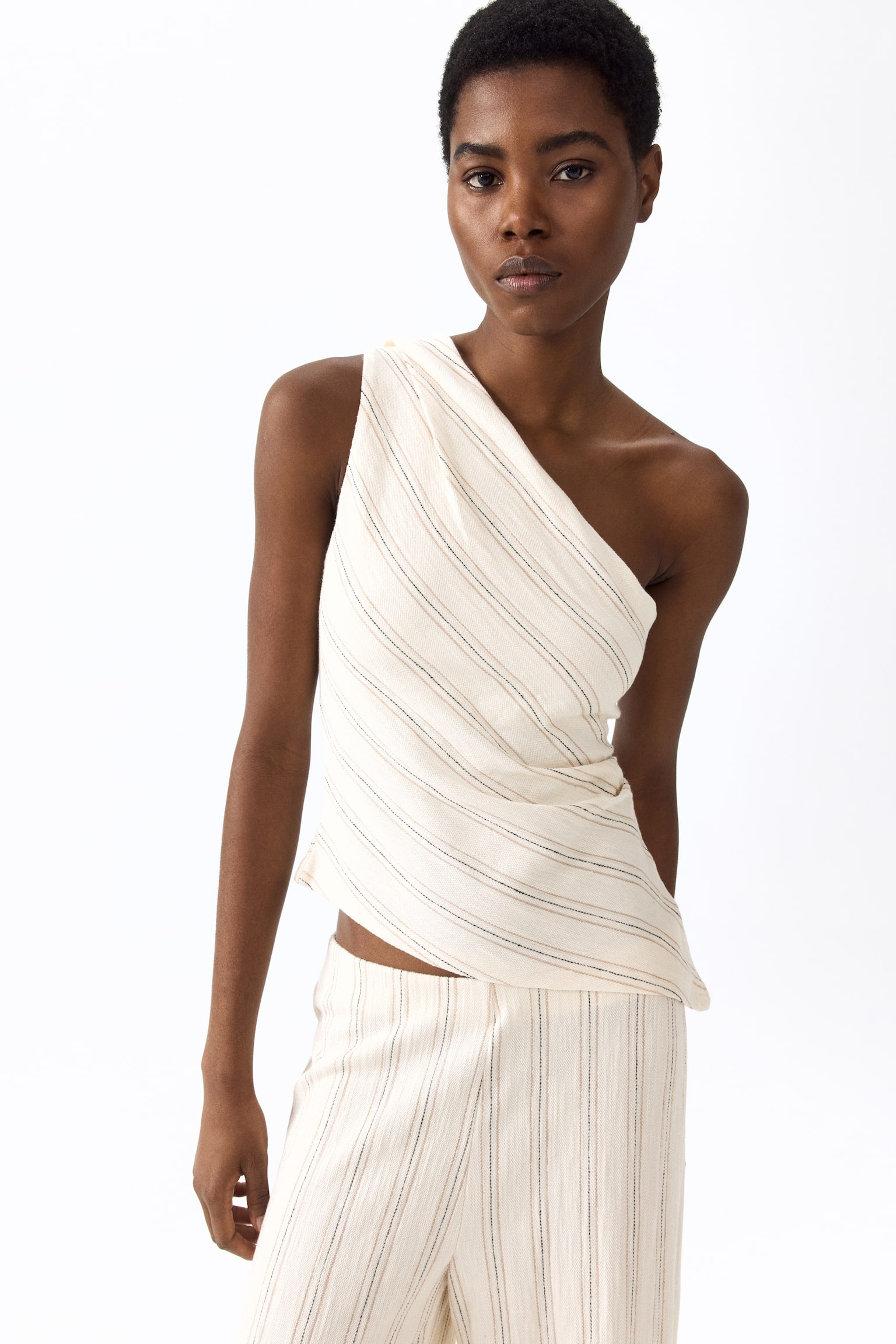 Textured cotton pull-on trousers-Cream/Striped - 5