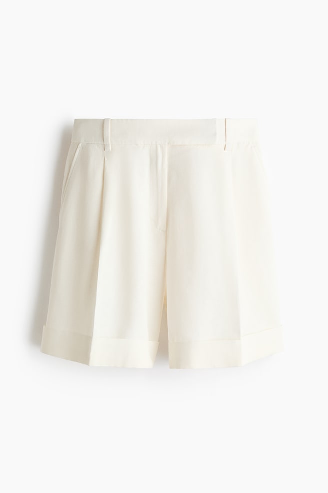 Dressy Linen-Blend Shorts - White/Dark khaki green/Black/Dark plum purple - 1