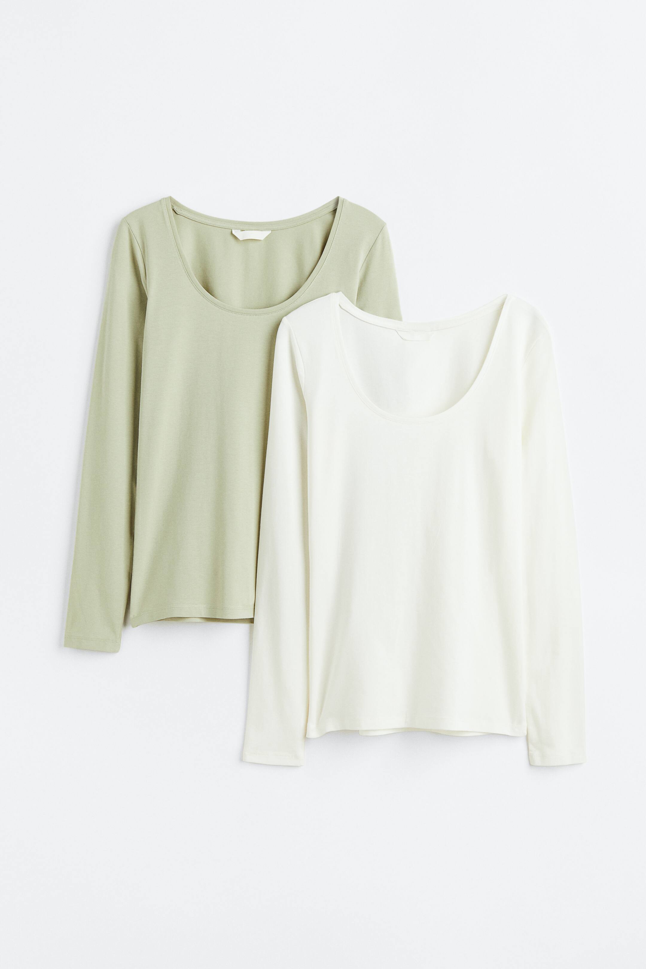 View larger image: 2-pack jersey tops - Light green/White - Ladies | H&M 1
