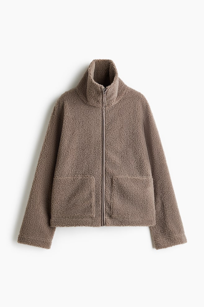 Teddy Fleece Jacket - Taupe/Dark brown/Navy blue - 1