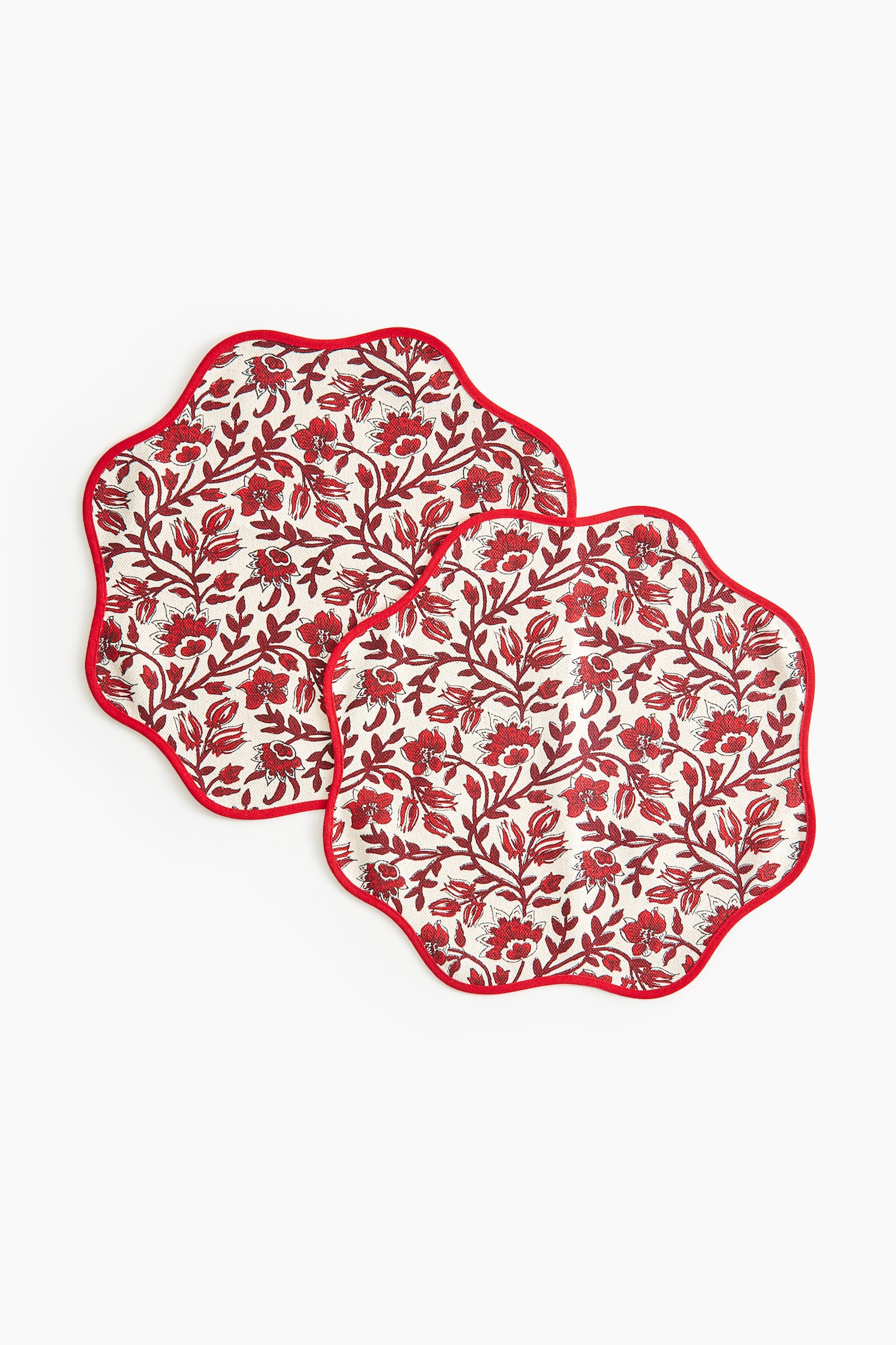 2-pack patterned cotton place mats - Red/Floral - 1