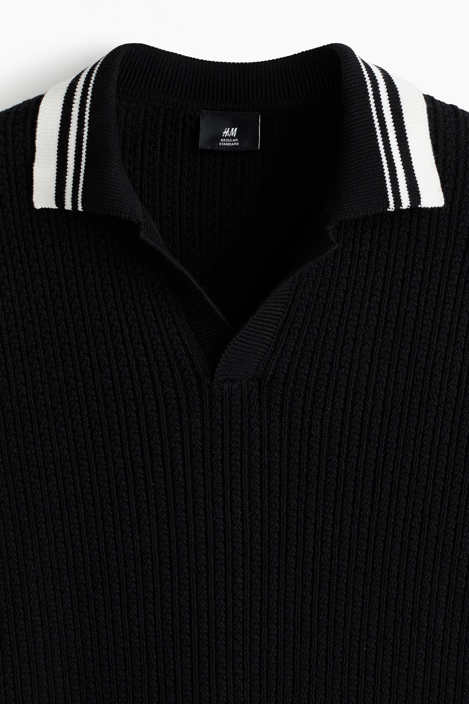 Мужское поло H&M Regular-Fit Textured-Knit Polo Shirt, цвет: Чёрный — фото 5