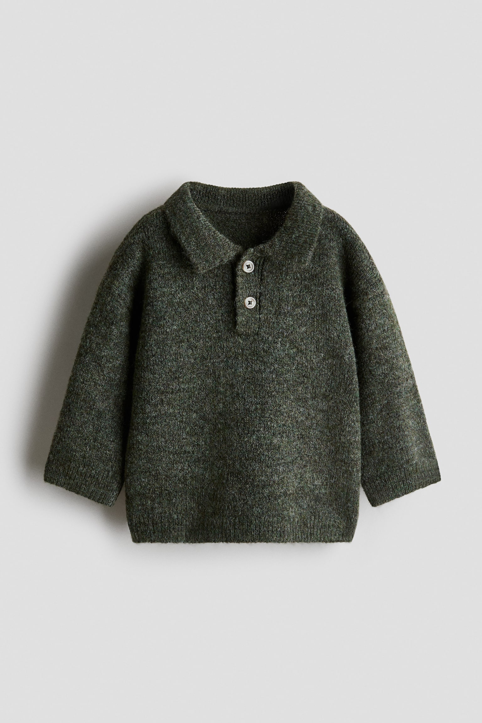 Fine Knit Polo Sweater - Dark green