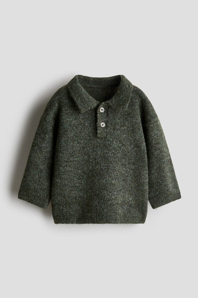 Fine Knit Polo Sweater - Dark green - 1