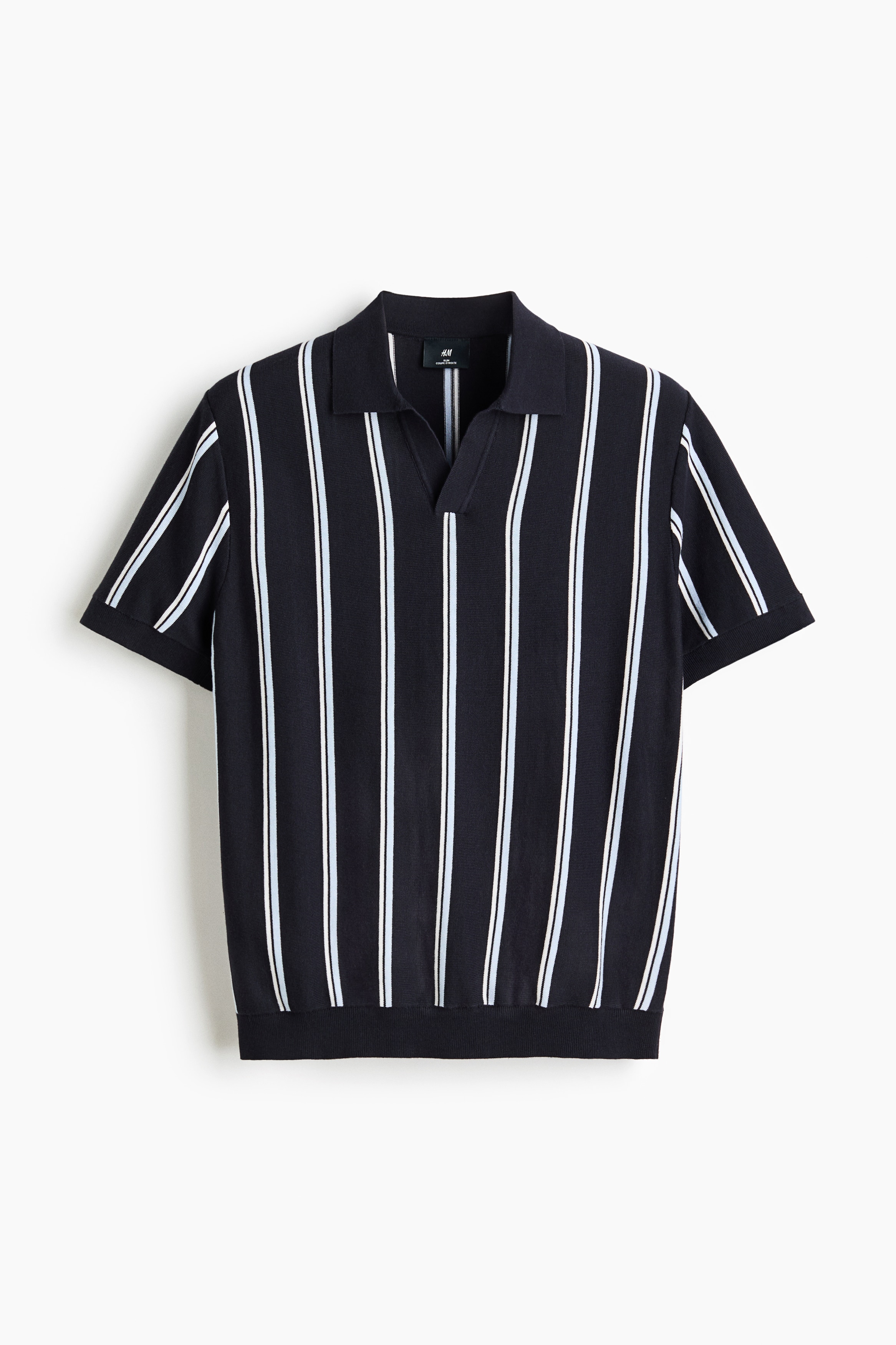 Slim Fit Knitted polo shirt - Navy blue/striped/Brown/striped