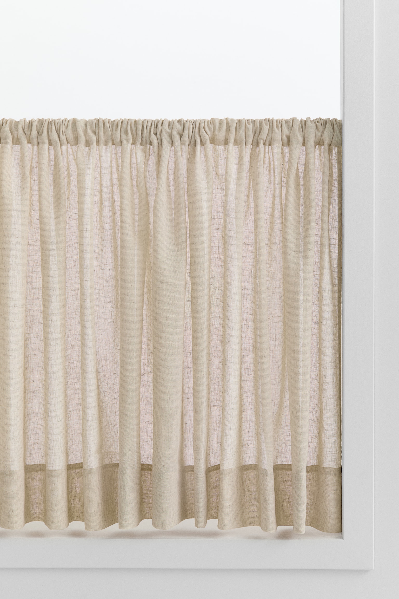 Linen-Blend Café Curtain - Beige/White