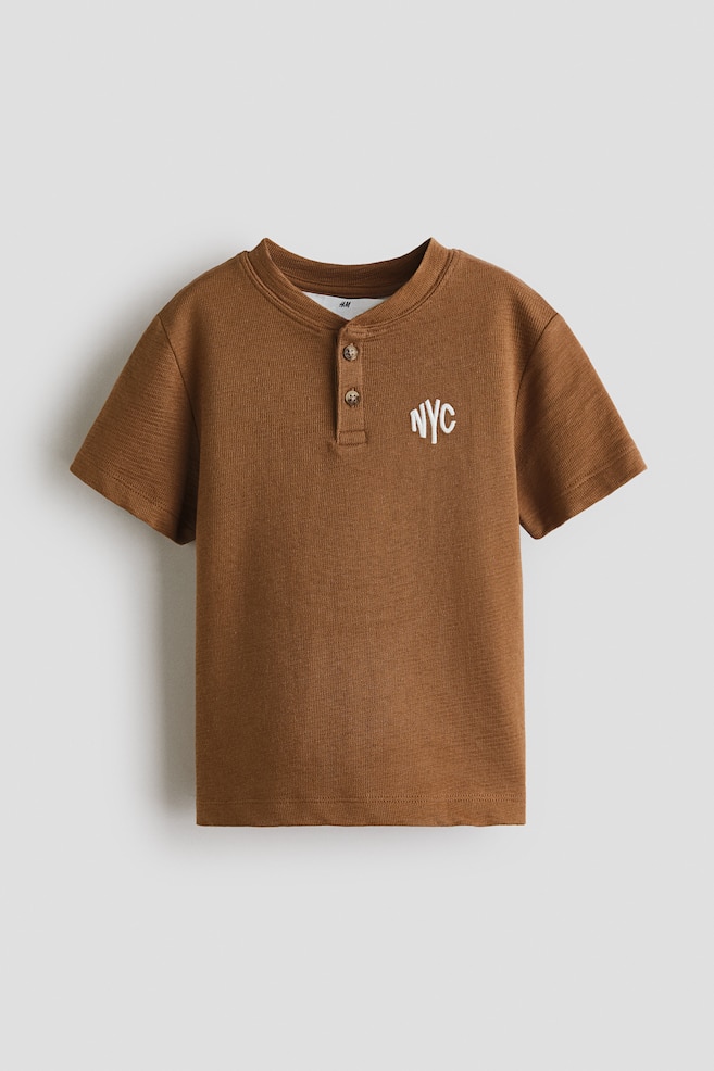 Cotton Henley T-shirt - Brown/NYC/Navy blue/Striped/Light beige/NYC - 1