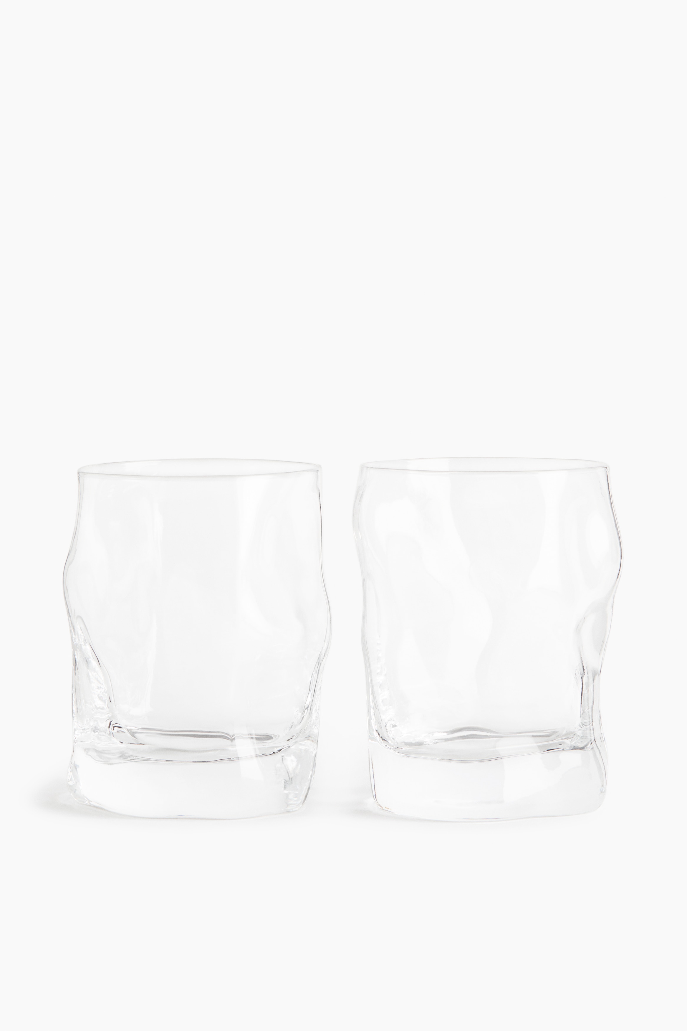 2-Pack Low Sculptural Glass Tumblers - Transparent