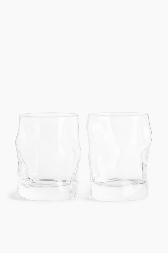 2-Pack Low Sculptural Glass Tumblers - Transparent - 1