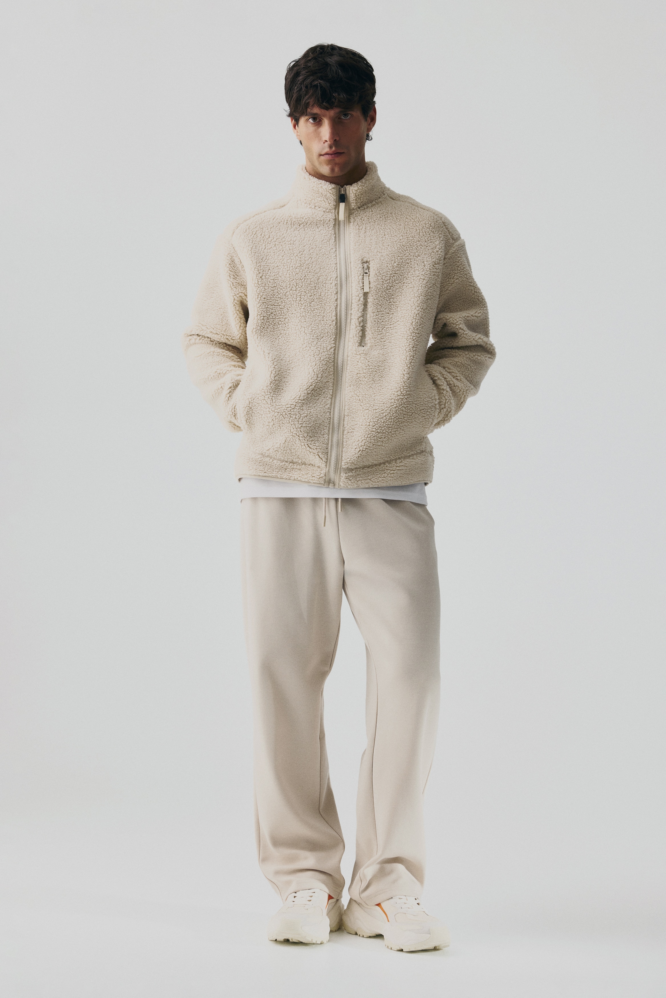 Regular Fit Fleece Activewear Jacket - Beige - Men | H&M US