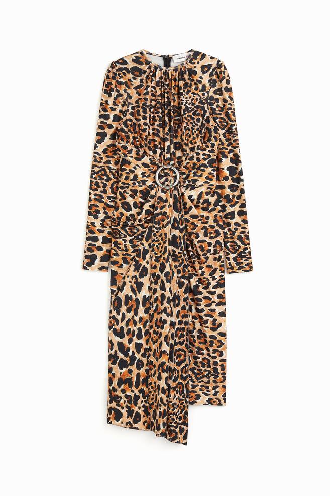 Leopardmønstret kjole med spændedetalje - Beige/Leopardmønstret - 2