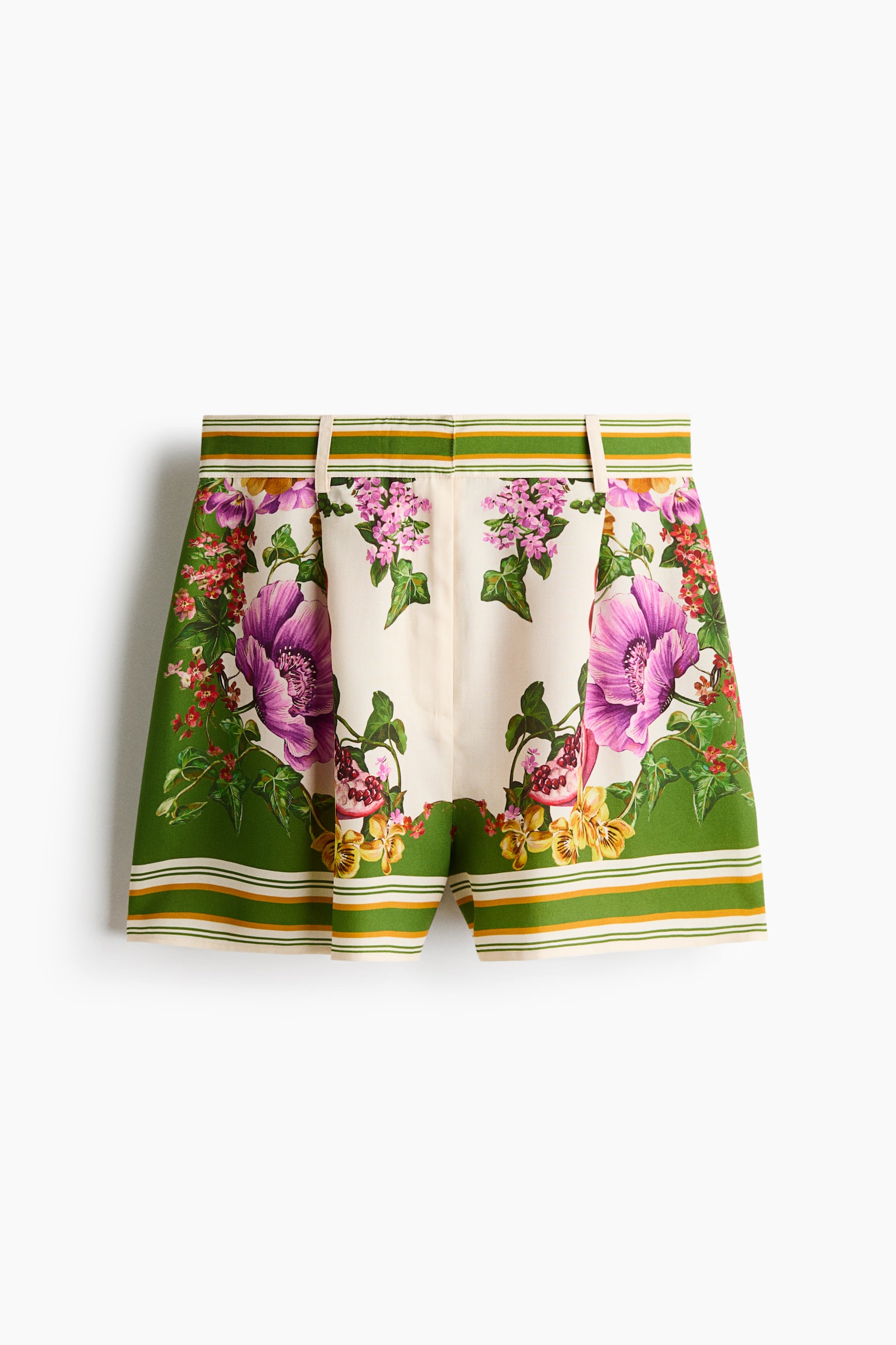 Shorts i lyocell med læg - Grøn/Blomstret - 1