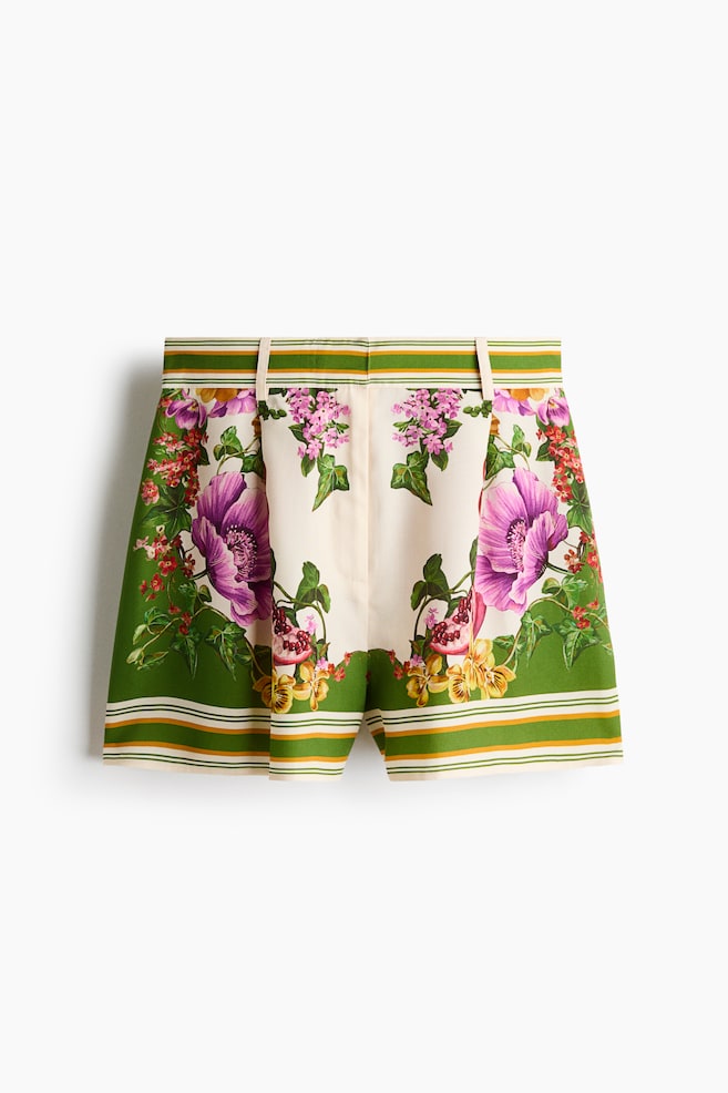 Pleated lyocell shorts - Green/Floral - 1