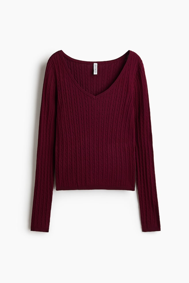Cable-Knit Viscose-Blend Sweater - Dark red/Cream/Taupe/White - 1