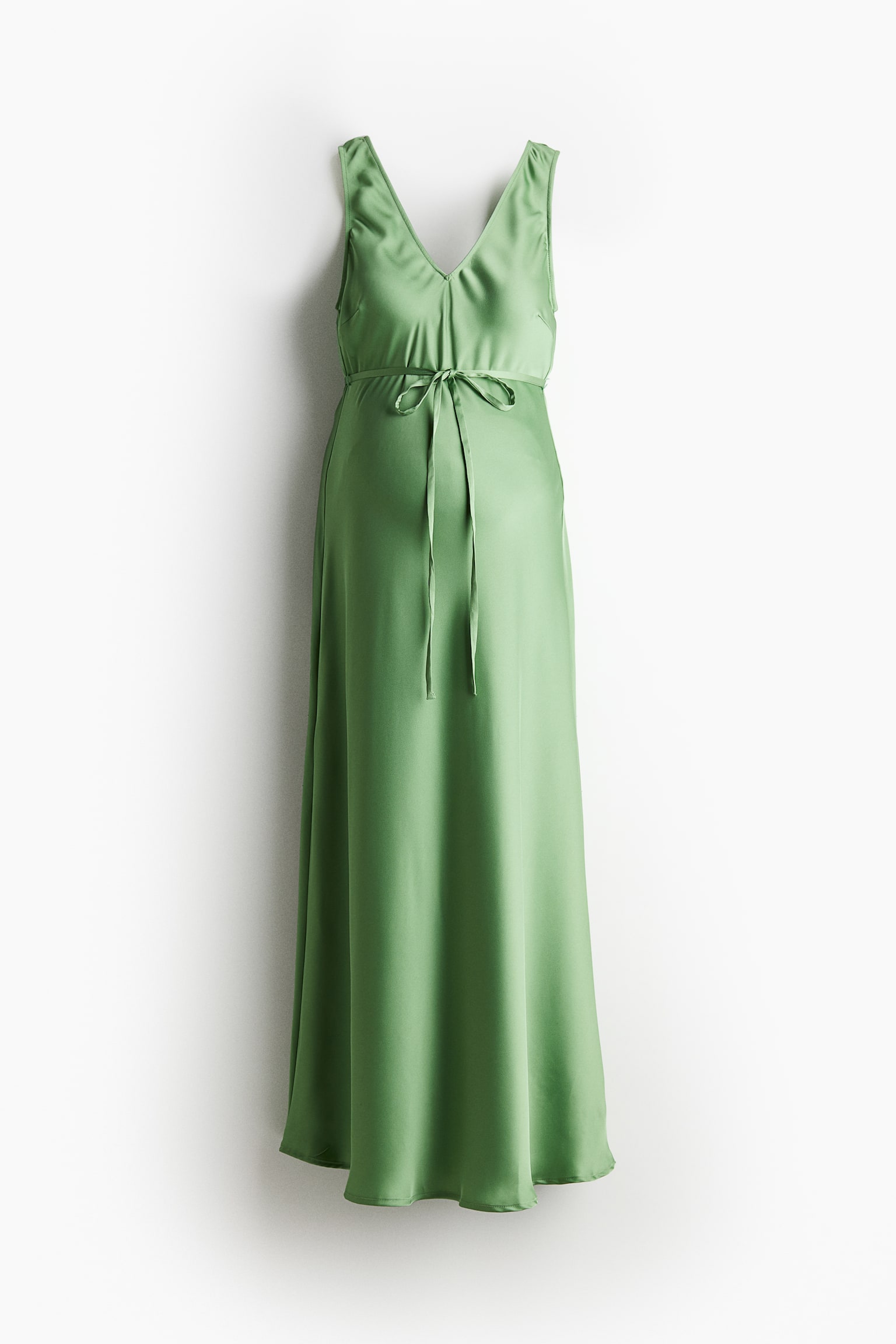 MAMA Tie Belt Satin Dress - Green/Black - 2