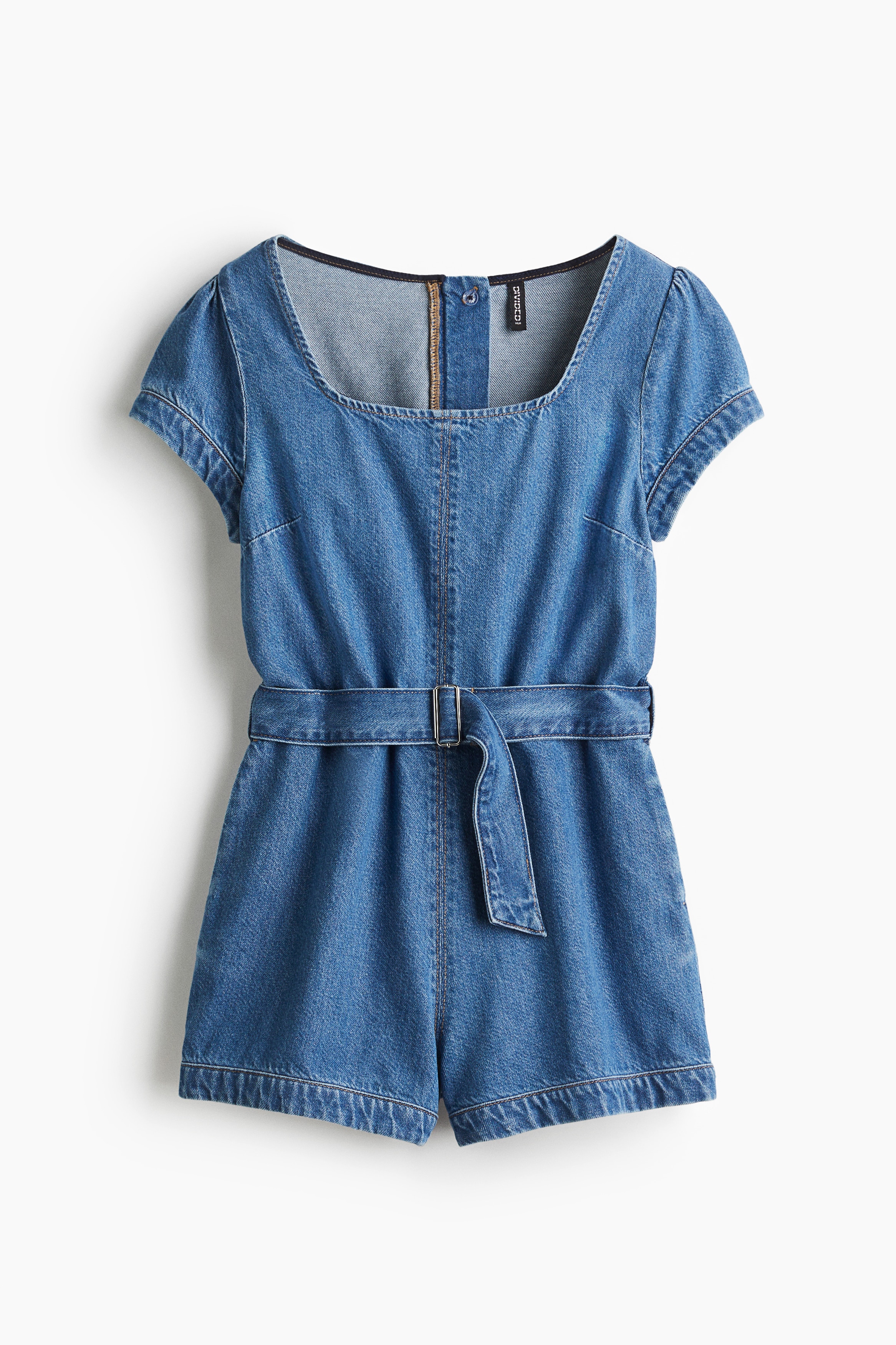 Mono de denim con cinturón - Azul denim/Azul denim oscuro