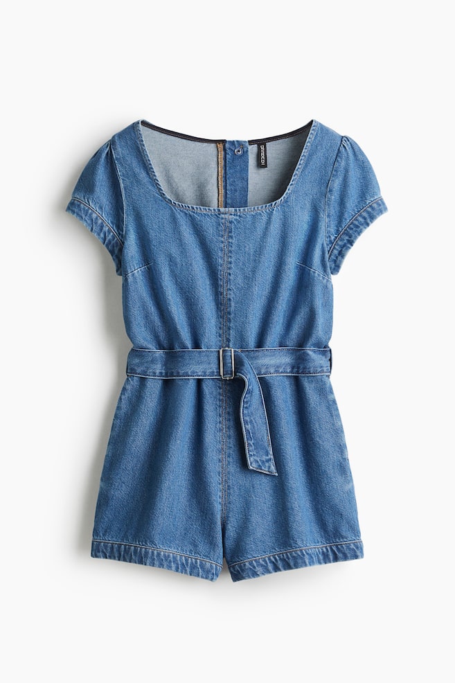 Belted Denim Playsuit - Denim blue/Dark denim blue - 1