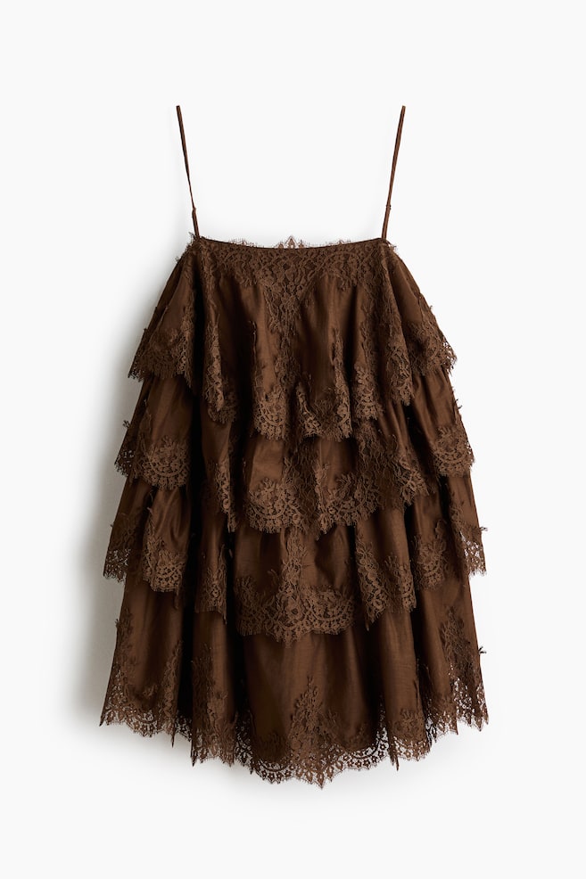 Tiered lace-trimmed dress - Marron - 1