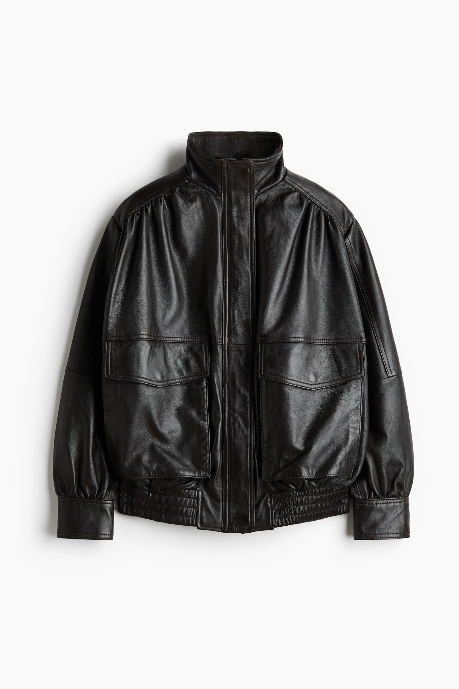 Oversized leather jacket - Dark brown - 2