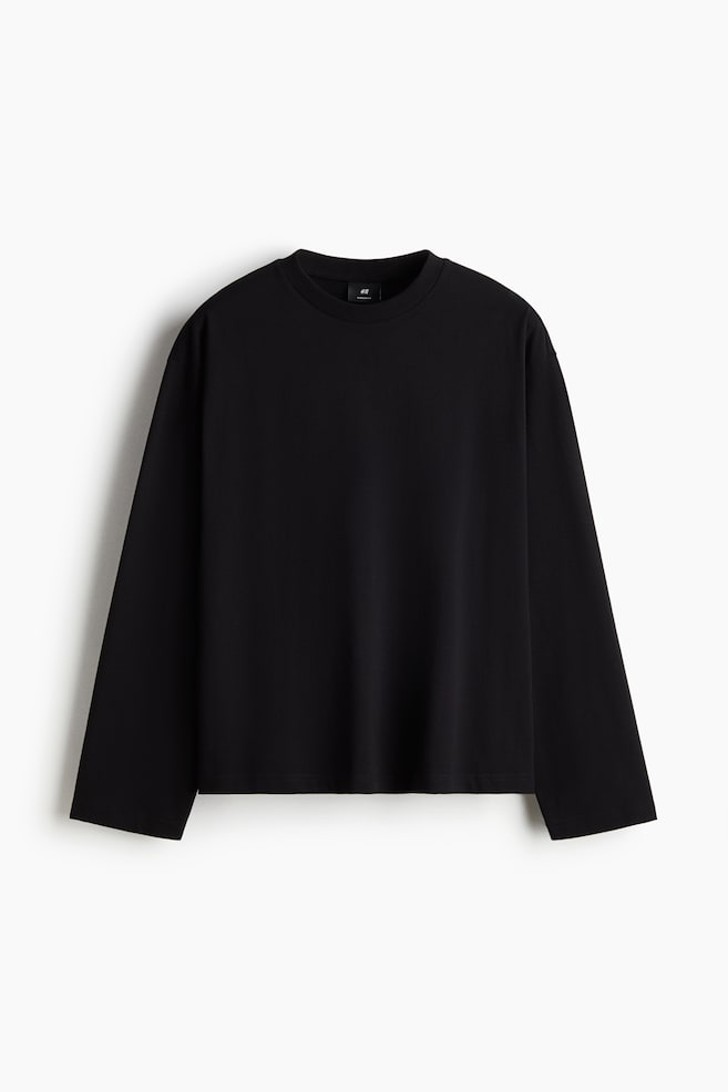 Oversized Long-Sleeved Jersey Shirt - Black/White/Cream/striped/Brown - 1