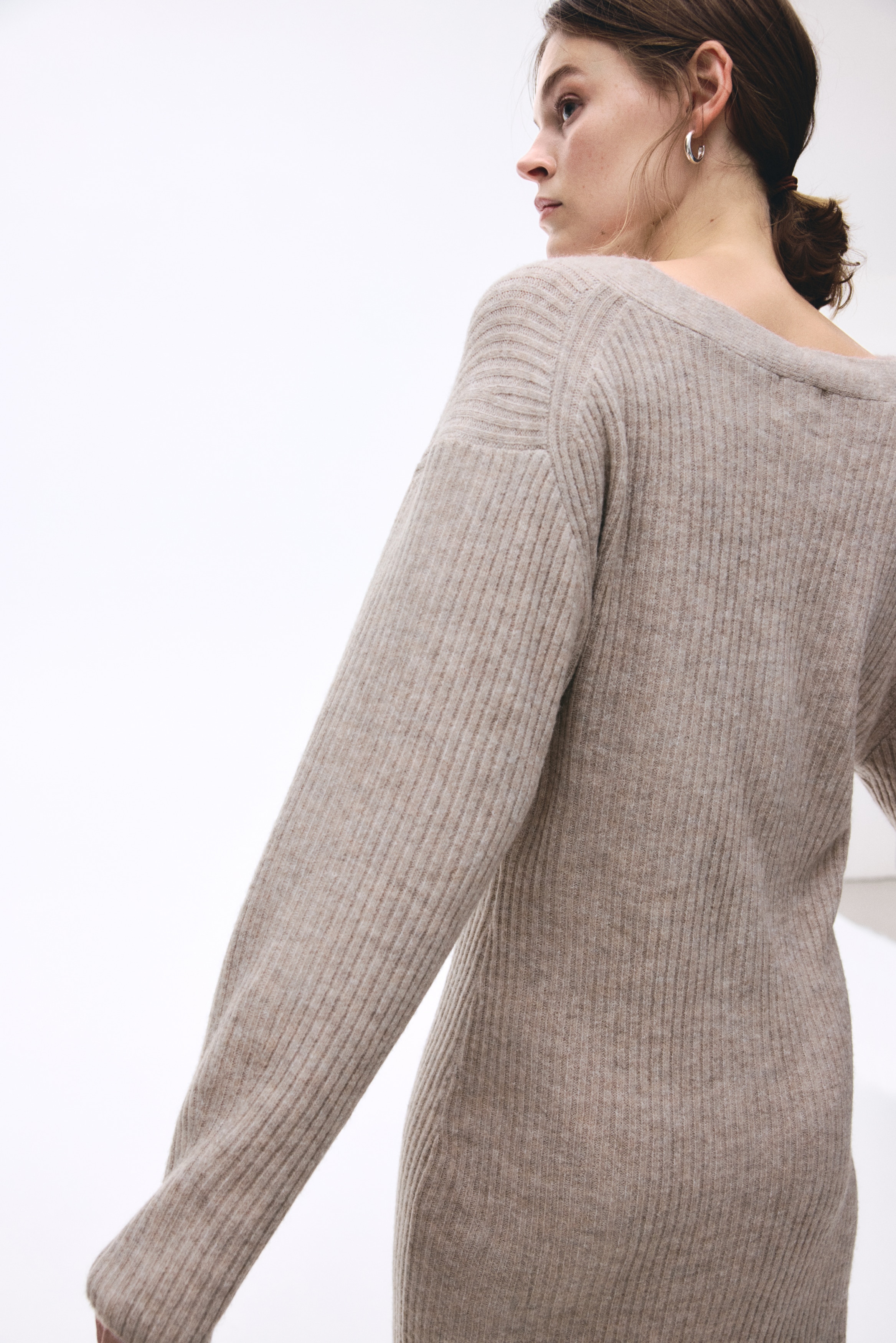Women's Light beige melange Rib-Knit Dress | H&M US