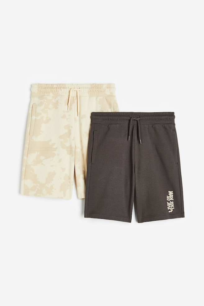 Lot de 2 shorts à taille élastique - Beige clair/gris foncé/Gris foncé/vert clair - 1
