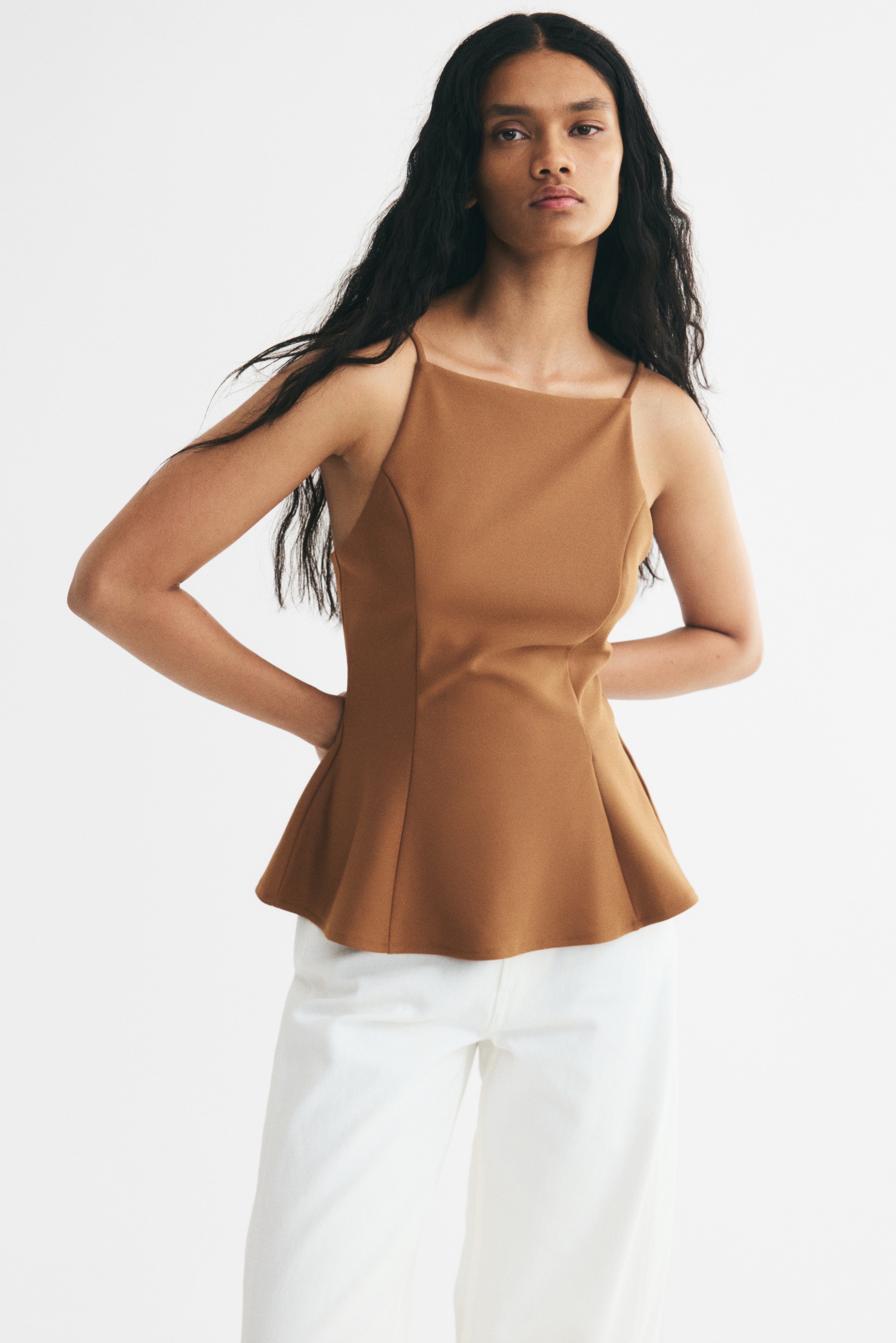 Women's Cream Sleeveless Peplum Top | H&M US
