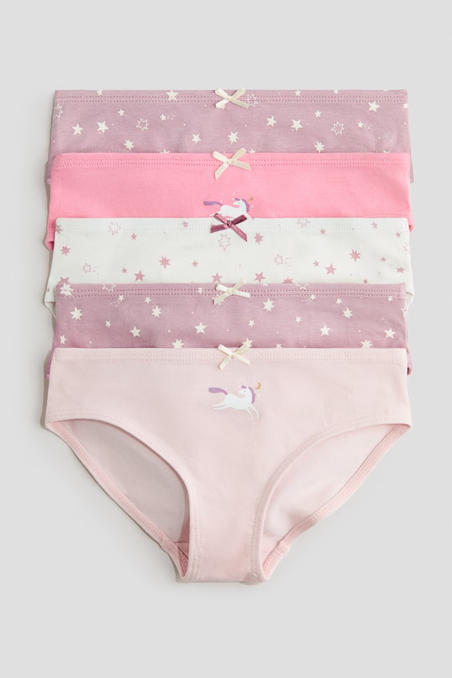 Lot de 5 culottes imprimées en coton - Rose clair/licornes/Rose/cœurs - 1