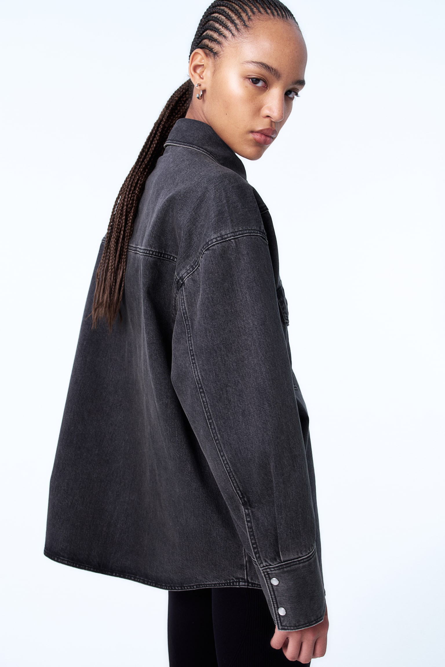 Oversized denim shirt - Black/Light denim blue - 1