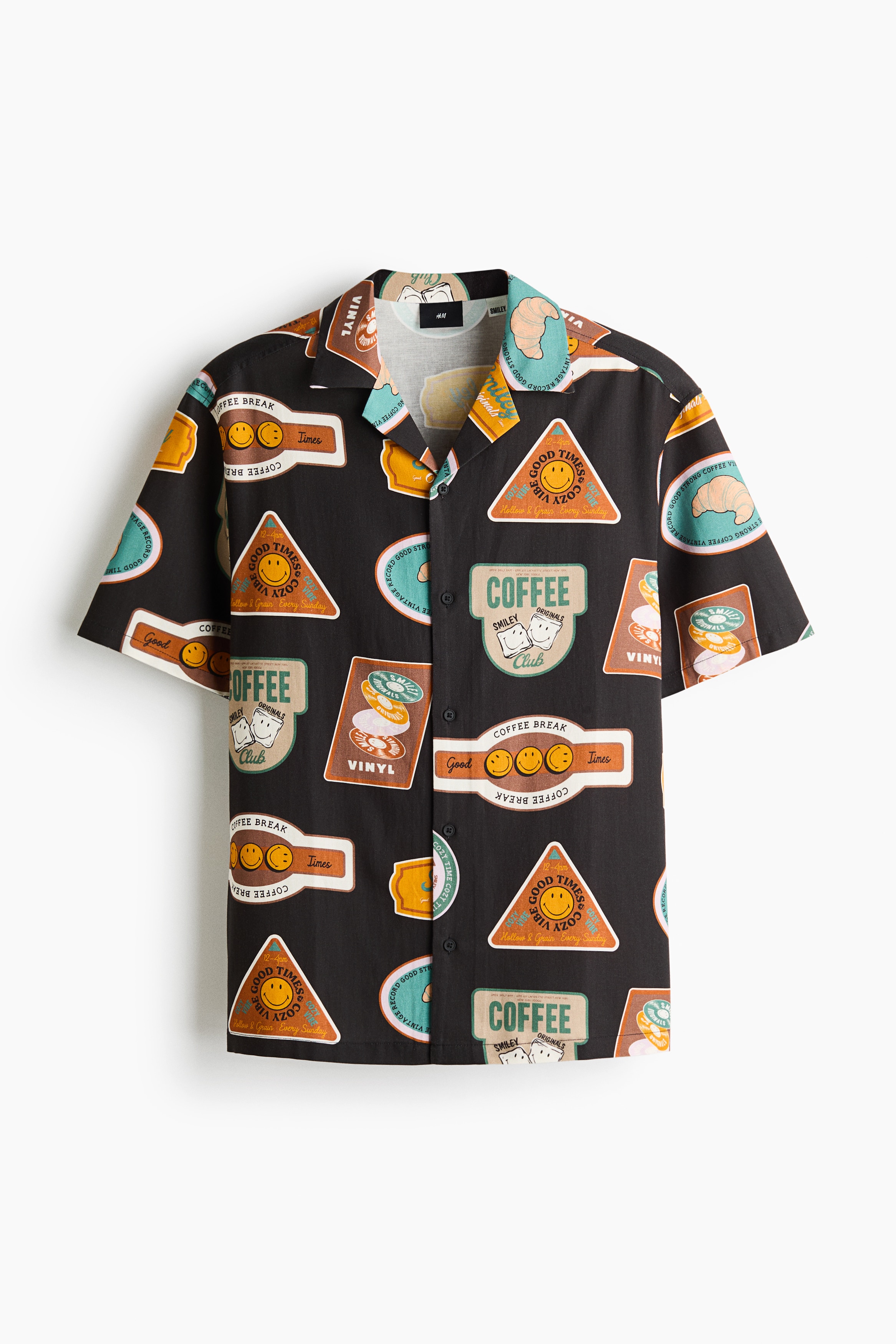 Loose Fit Printed resort shirt - Dark brown/Smiley® Originals/Cream/Smiley® Originals/Green/Smiley® Originals