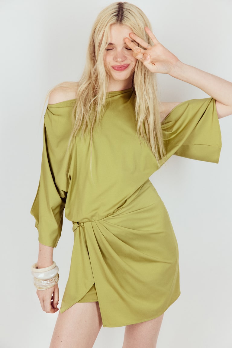 Women's Olive green Draped Open-Shoulder Dress | H&M US