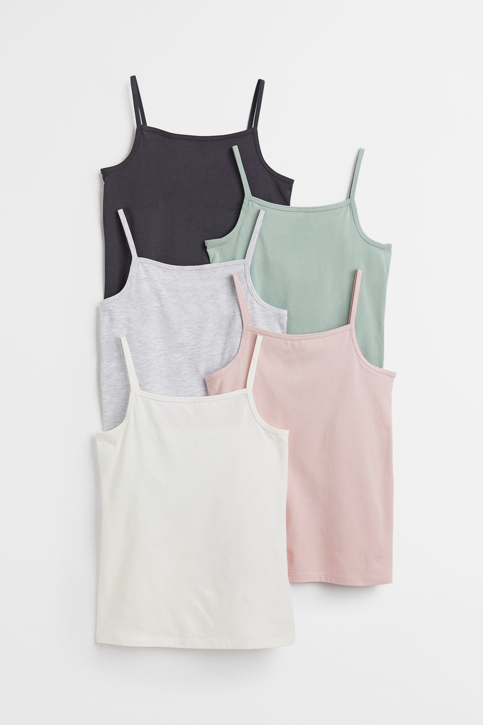 5-pack jersey strappy tops - Light green/Light grey marl/Red/White/Dark green/Green/Light pink/Light yellow/White - 1