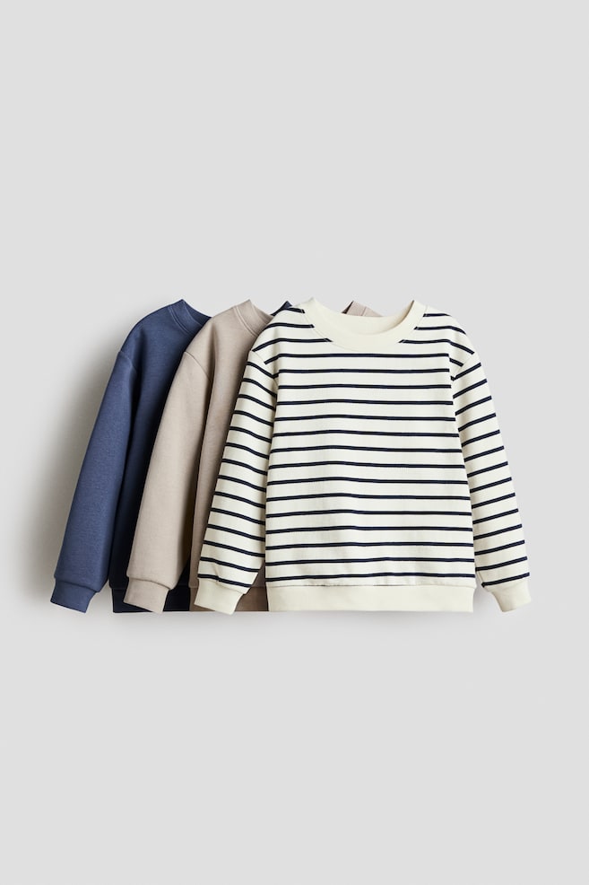 3-Pack Brushed-Inside Sweatshirts - Dusty blue/striped/Black/navy blue/gray melange/Brown/cream/black/Gray melange/navy blue/Dusty blue/dark green - 1