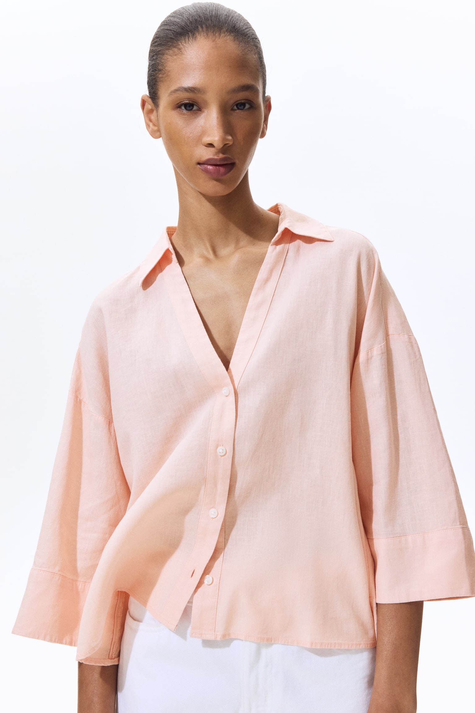 Linen-blend shirt-Light pink - 1