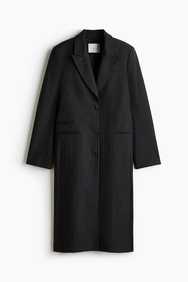 Long Jacket with Shoulder Pads - Dark gray melange/pinstriped - 1