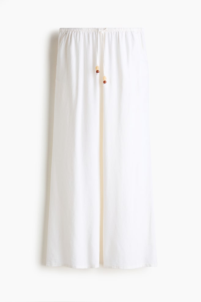 Pantalón en mezcla de lino con cordón de ajuste - Marfil/Beige claro/Negro/Rayas/Negro - 1