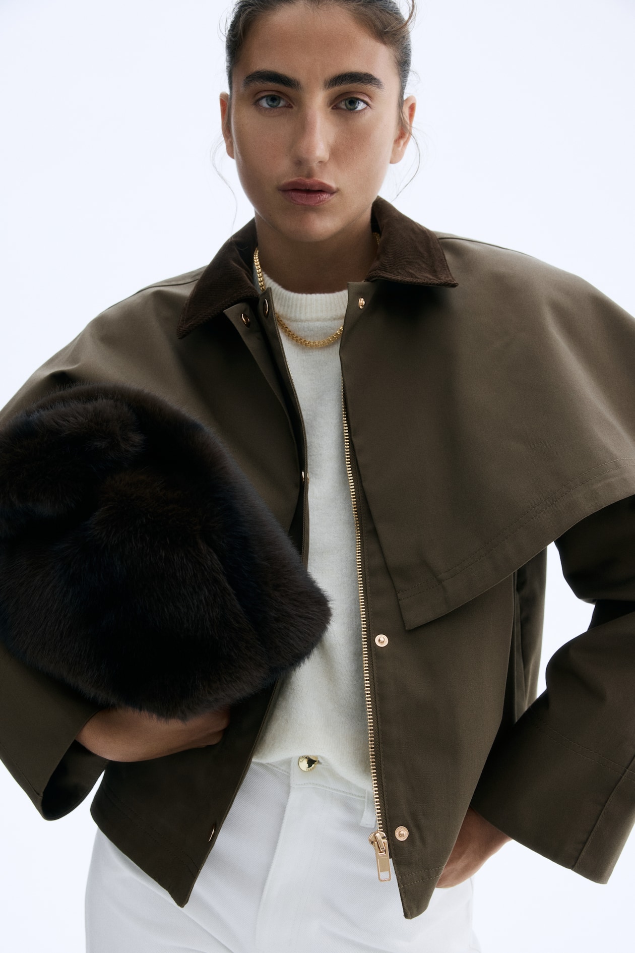 Veste avec cape Vert kaki FEMME H&M FR