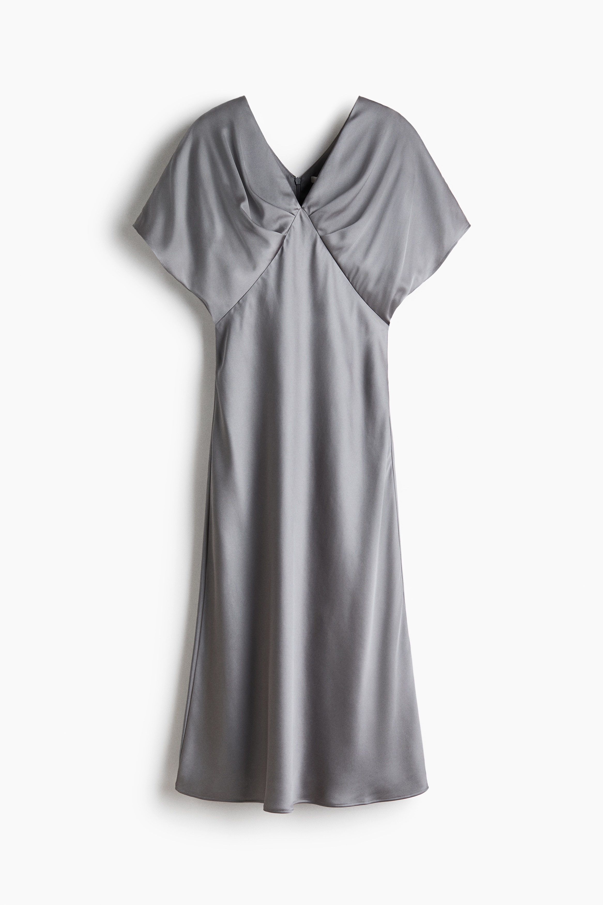 V-Neck Satin Dress - Gray