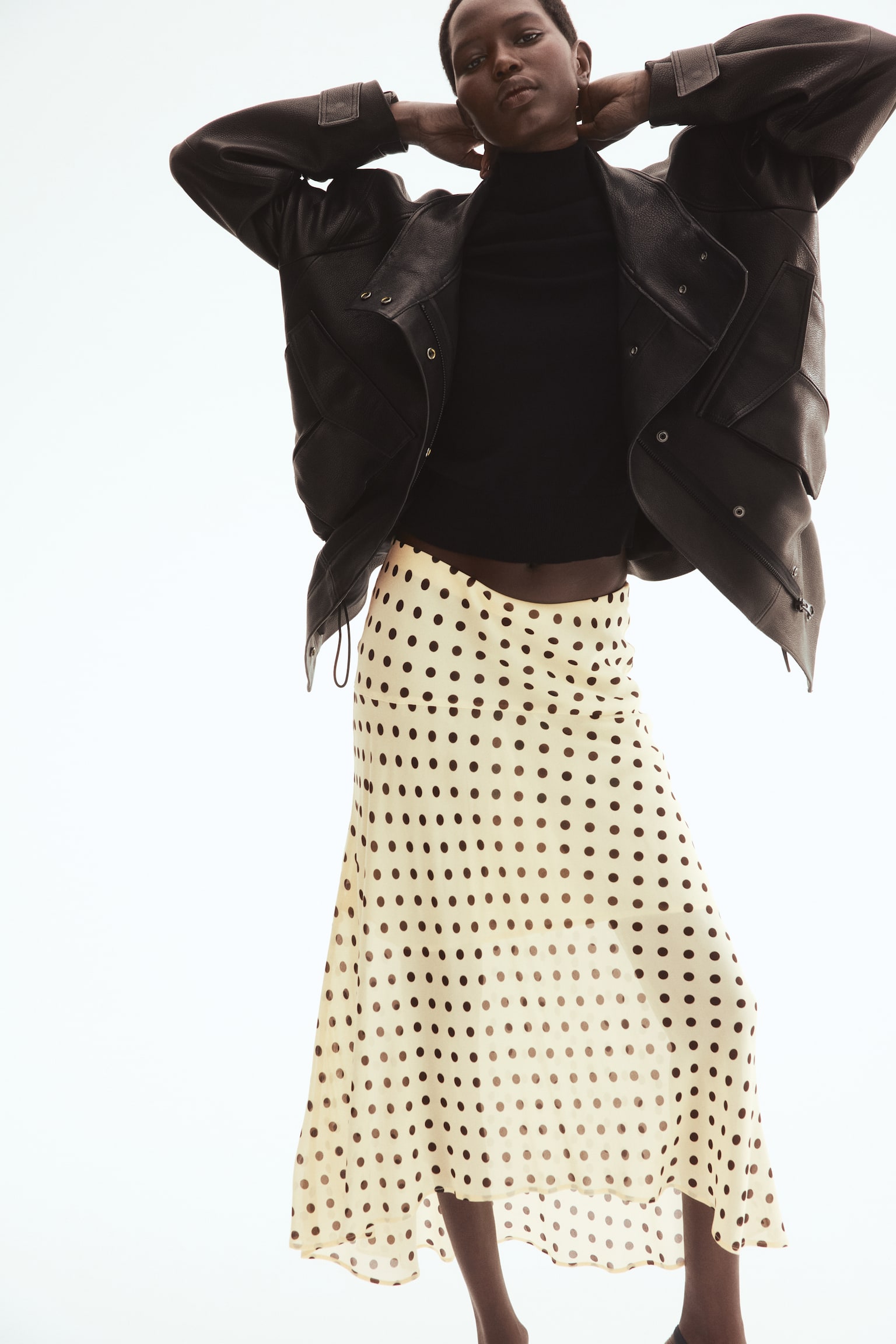 Viscose skirt - Light beige/Polka dot - 3