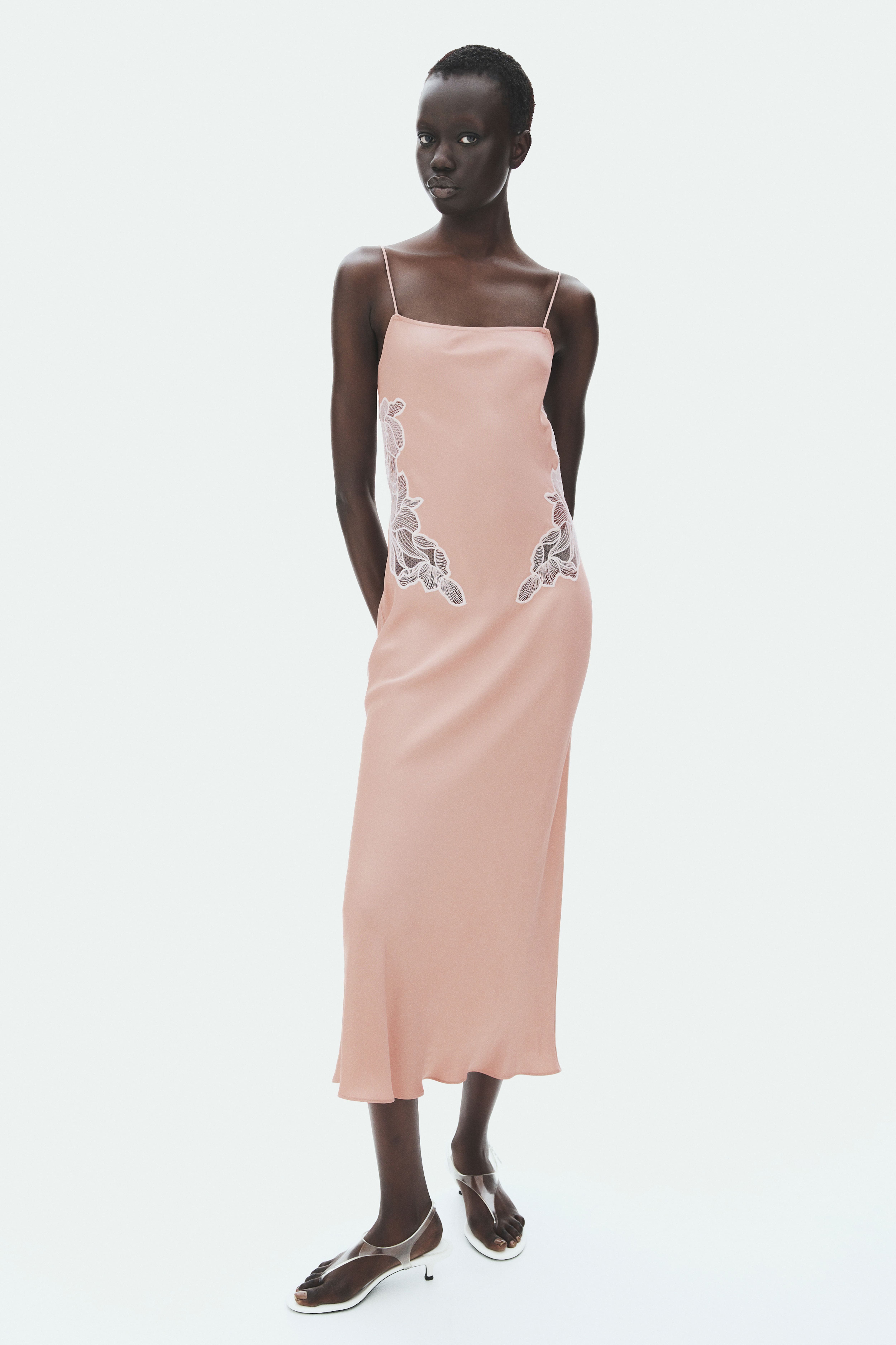 Lace-Detail Satin Dress with Scarf